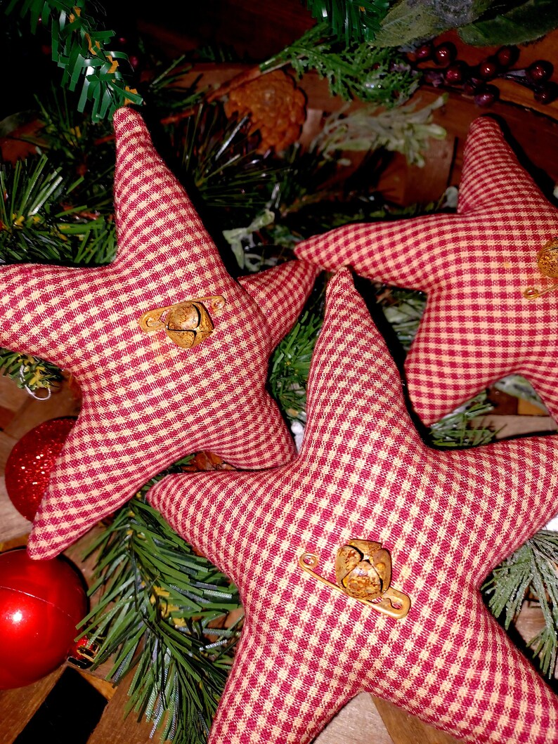 Primitive Mini Checked Red Homespun Star With Tag LOVE image 2