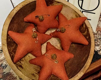 Primitive Homespun Solid Burnt OrangeStars Set of 4