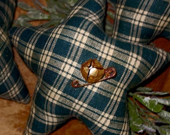 Primitive Homespun Stars In Hunter Green And Cream -Bowl Fillers-Ornies Set of 4