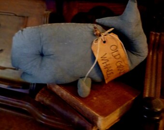 Primitive Folkart Old Maritime Gray Whale Doll Ornie