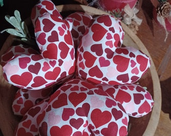 On Sale Beautiful Cotton Valentines Day Heart Fabric Heart Ornies Set Of 4