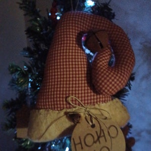 Primitive Santa Hat In A Beautiful Red Check Homespun Ornie To Hang image 3