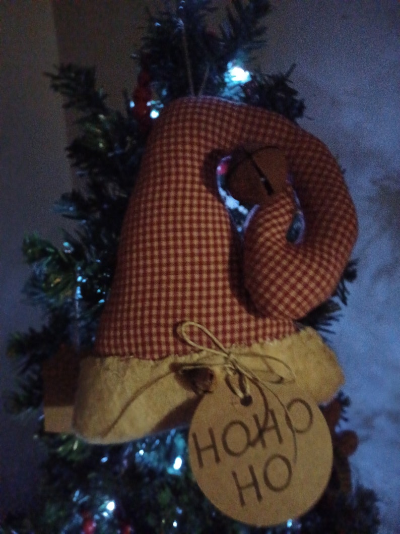 Primitive Santa Hat In A Beautiful Red Check Homespun Ornie To Hang image 3