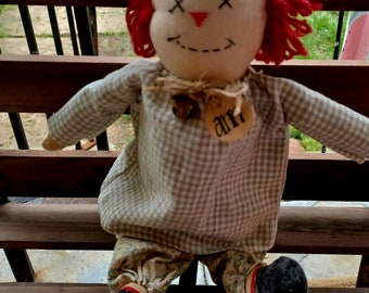 Primitive Little Rag Doll With Red Hair