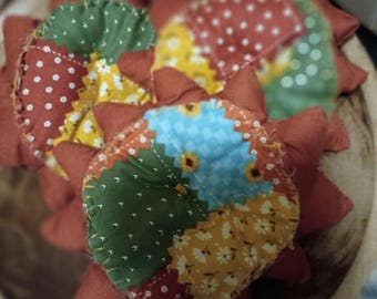 Primitive Large Stuffed Fall Burnt Orange Sunflower Ornies Set Of 3