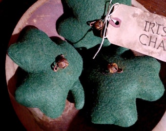 Primitive Wool Felt Shamrocks Ornies-Bowl Fillers- Set Of 3