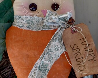 On Sale Primitive Spring Rabbit Carrot Door Hanger Or Attachment For Wreath