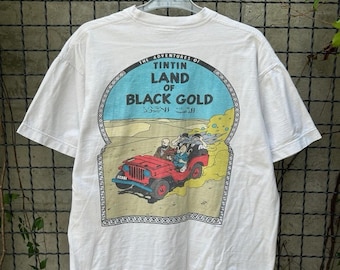 T-shirt vintage des années 90 Les Aventures de Tintin Cartoon Comics Taille L