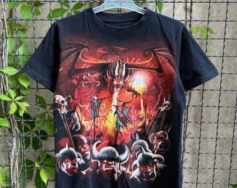 Camiseta gráfica vintage de dragón azul líquido de 2003, talla S