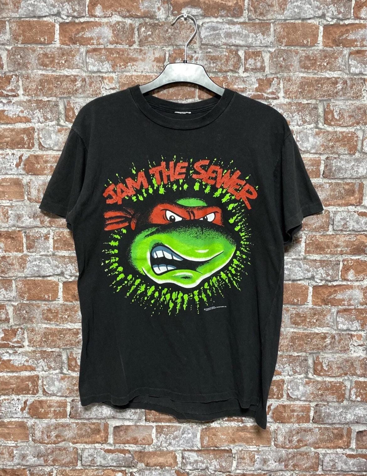 T-shirt Vintage Teenage Mutant Ninja Turtles - Taille M - Gris Coton - Occasion Très Bon état - Années 80