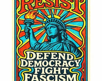 Printable Protest Poster Sign – Resist Fascism Defend Democracy  – Instant Download Political Wall Art Retro