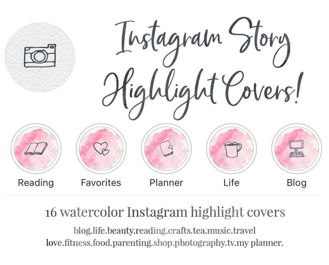 Instagram Story Highlight Cover Set of 16 Pink Watercolor Bookstagram  Lifestyle Bloggers 