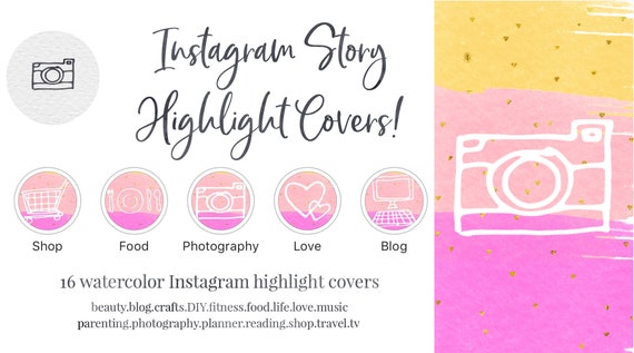 Instagram Story Highlight Cover Set of 16 Pink Watercolor | Etsy