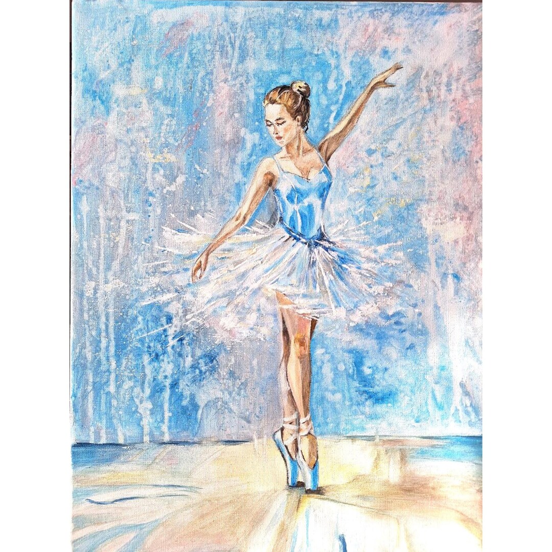 Blue Ballerina. Original Acrylic Painting 12x16 Inches, Ballet Dancer ...
