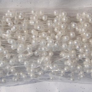 12 WHITE Pearl Bead Sprays on wire NEW in PKG, Beads are 3mm, Length of spray is 9&quot; + wire, Each wrapped wire has 10 individual pearl strand