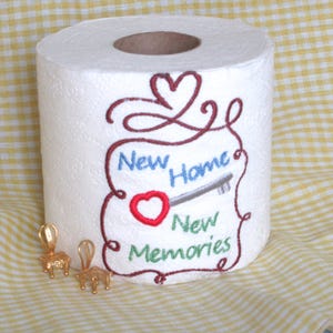 House warming gift, Party Gift, White Elephant gift, NEW HOME Toilet Paper, House warming Gag Gift, Embroidered toilet roll, Welcome gift