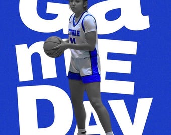 Plantilla editable para folleto de día de partido: Gráfico de baloncesto femenino (descarga digital)
