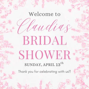 Pink Floral Bridal Shower Welcome Sign | Editable Canva Template | Elegant Bridal Decor | Custom Sign Printable | Instant Download