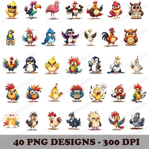 Imágenes prediseñadas de pájaros de dibujos animados divertidos, paquete PNG de pájaros de dibujos animados, paquete PNG de pájaros sarcásticos lindos, pato, búho, flamenco y más, archivo PNG, descarga digital