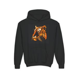 Tiger Kids Hooded Sweatshirt - Jungle Animal Print Youth Pullover Jumper, Children&#39;s Hoodie, Wildlife Graphic Top, Safari Theme Apparel,