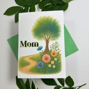 Cartão sentimental para o Dia das Mães com frases sinceras, Cartão para o Dia das Mães com árvores e flores, Cartão de agradecimento para a mãe, Dia das Mães inspirado na natureza