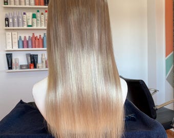 Champagne Smoke (#8-60-18) Smokey Blonde Balayage Extensions | Ash Blonde Halo | Remy Human Hair