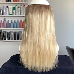 18” sunbeam ash blonde l Remy Human Hair Halo Extensions | Invisible Wire Halo Hair | Clip In Extensions for Volume