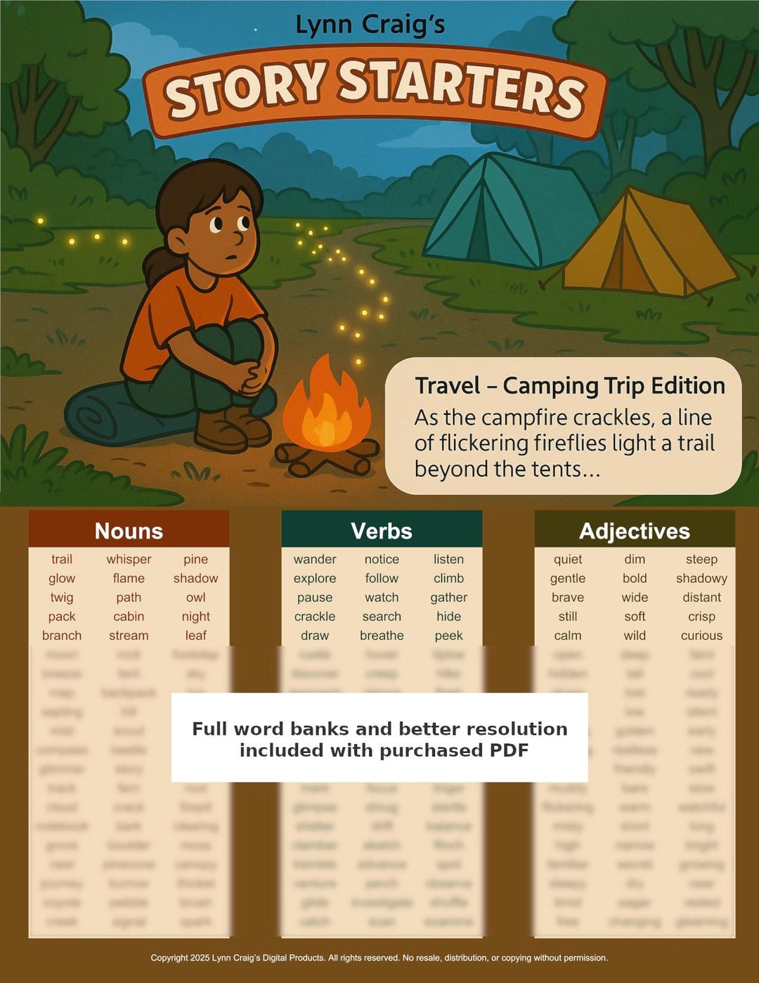 Story Starters - Travel: Camping Trip Edition | Printable Writing ...