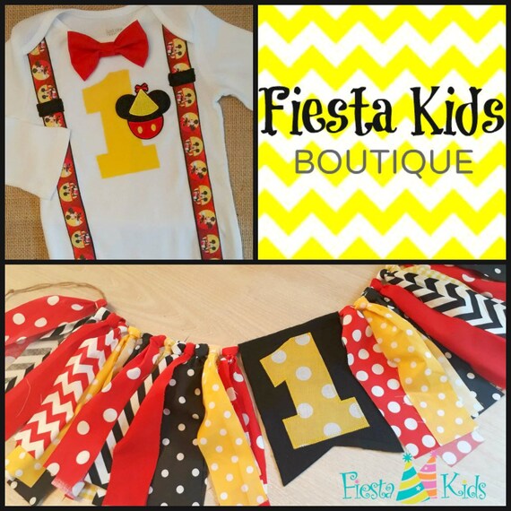 Boy cake smash outfit Mickey Mouse birthday banner Il_570xn