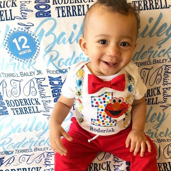 ELmO first birthday bodysuit baby boy cake smash Il_570xn