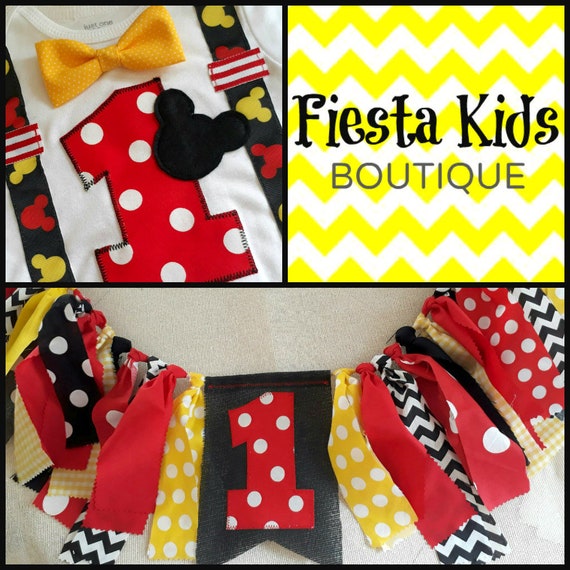 Mickey Mouse 1st birthday boy outfit high chair banner Il_570xn