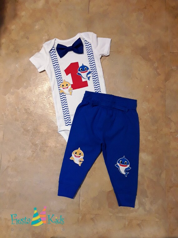 Baby Shark birthday outfit boy blue jogger pants Il_570xn
