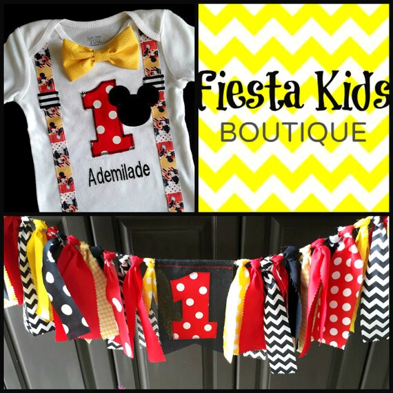 Mickey Mouse first birthday outfit boy cake smash banner Il_570xn