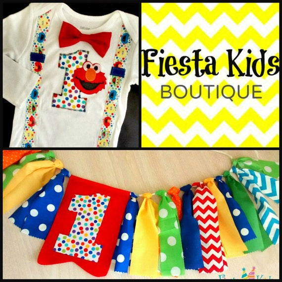 Elmo birthday bodysuit and banner, boy cake smash set, Sesame Street party Il_570xn