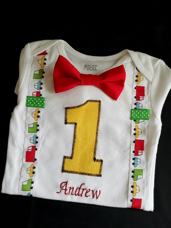 First birthday bodysuit boy, CaRs and Trucks birthday, boy theme birthday party Il_570xn