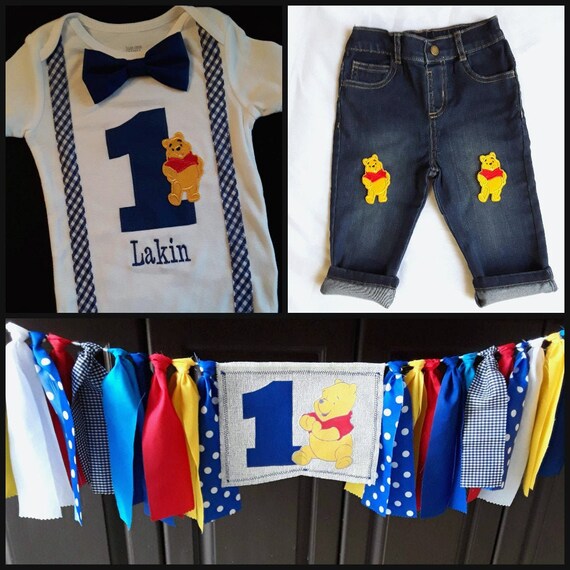 Winnie Pooh birthday outfit boy jeans baby bodysuit banner Il_570xn
