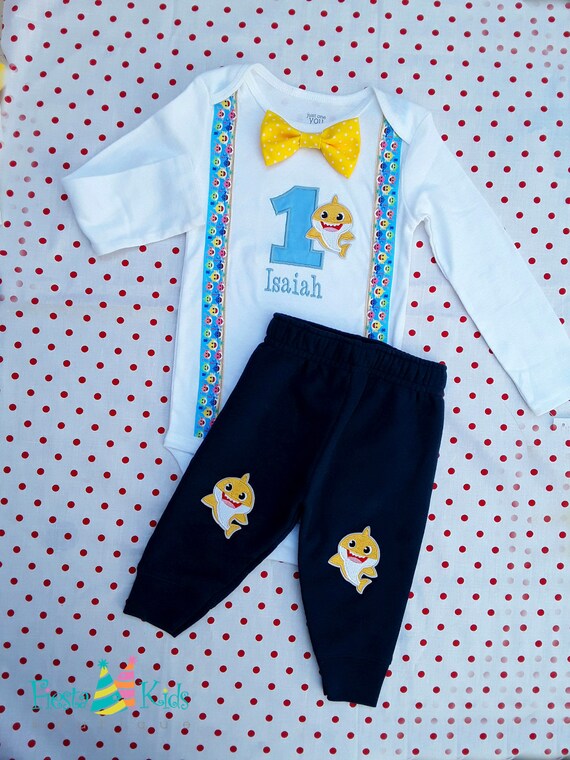 Baby Shark inspired birthday outfit boy blue jogger pants Il_570xn