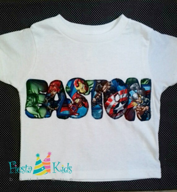 SuPeRhero avengers birthday shirt with name applique Il_570xn