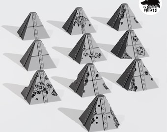 Battle-Damaged Urban Anti-Tank Barricades | Grimdark Wargame Terrain | 28–32mm Scale (10 pcs)