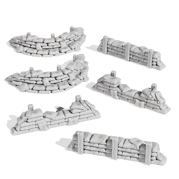 WWII Sandbag Barricades Wargame Terrain - Second World War Military Cover - Modular Tabletop Miniature Scenery