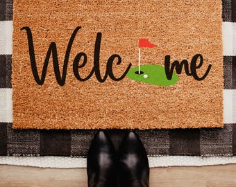 Golf Doormat, Golf Welcome Mat, Golf Decor, Golfer Gift, Outdoor Coir Rug, Front Door Mat, Cute Doormat, Golf Lover Gift