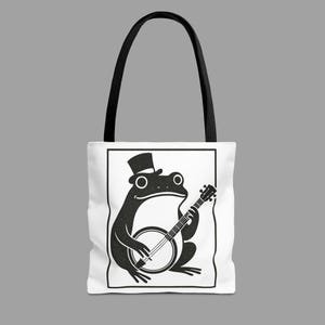 Funny Frog Tote Bag, Banjo Playing Animal Shopper, Eco Gift for Music Lovers