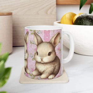 Cute Bunny Ceramic Mug - Adorable Rabbit Cup for Tea and Coffee Lovers, Gift for Animal Lovers, Easter, Spring Decor, Kid&#39;s Room