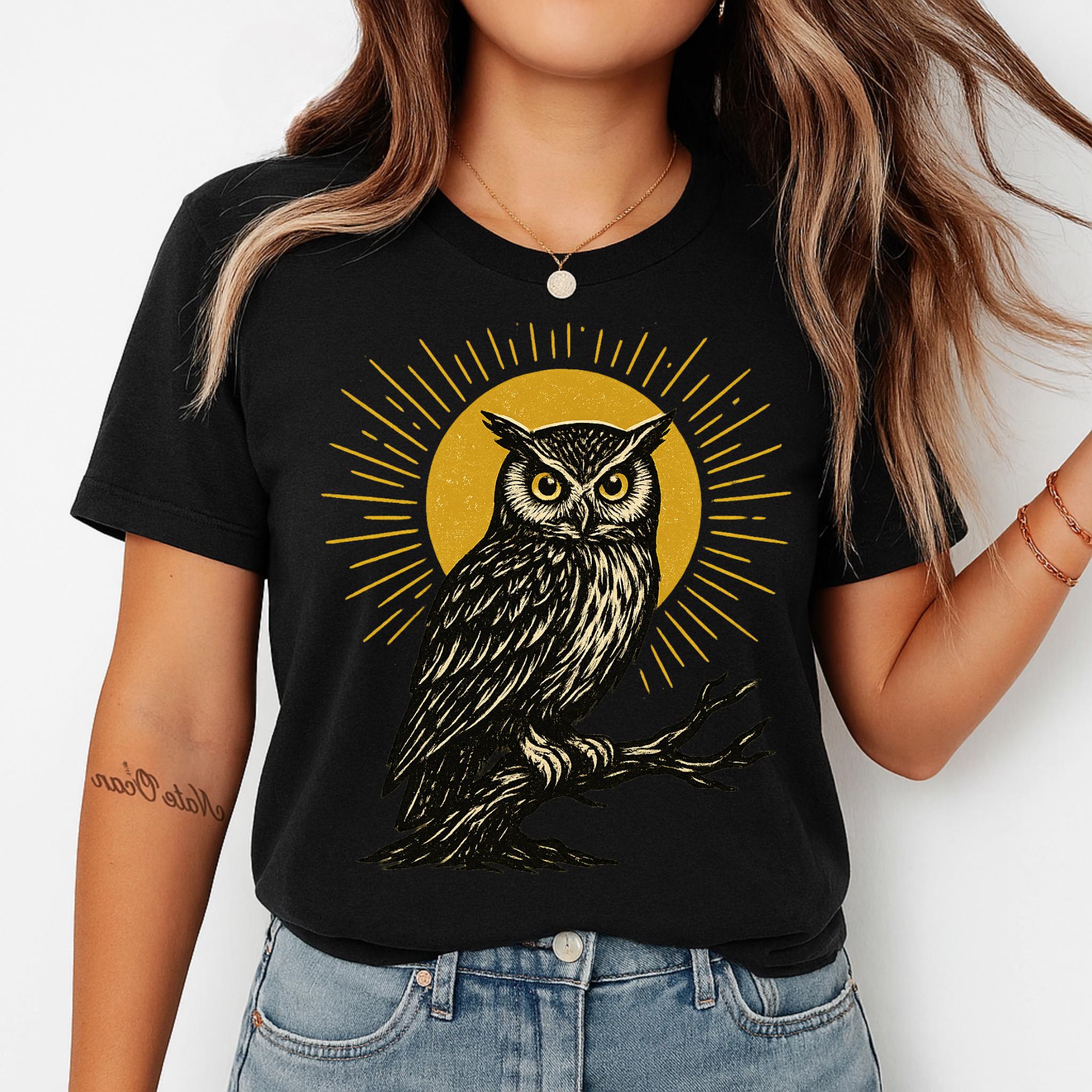 Vintage Owl T-Shirt – Mystic Moon Graphic Tee, Cottagecore Animal Shirt, Nature Lover Gift, Un
