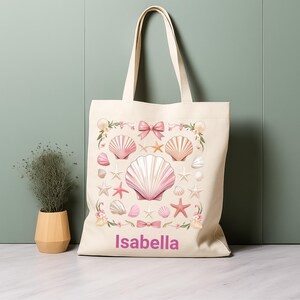 Coastal Shell Tote Bag, Beach Bag, Personalized Eco-friendly Shopper, Custom Name Tote, Summer Accessory