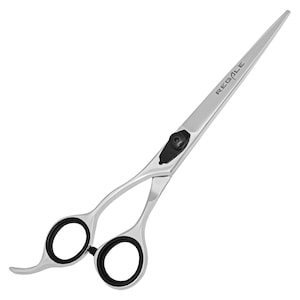 May include: Silver-colored hair shears with black finger holes and a black adjustment screw. The word "REGALE" is printed on the blade. The shears are designed for professional hair cutting and styling.