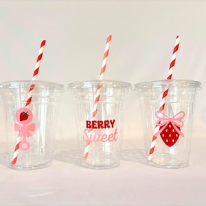Berry Party Cups, Berry Sweet Baby Shower Cups, Strawberry Cups, Berry Sweet Cups, Strawberry Party, Berry Sweet First Birthday, Strawberry