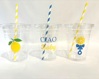 Ciao Baby Shower Cups, Lemon Party Cups, Lemon Baby Shower, Italian Baby Shower, Ciao baby Party, Amalfi Coast Party, 16oz plastic cup
