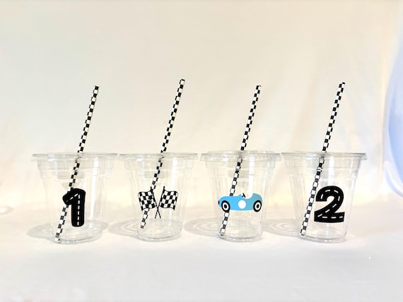Racecar Party Cups, Two Fast Birthday Cups, Checkered Flag Cups, Racecar Birthday Cups, Classic Racecar Cups, First Lap, 12oz plastic cup