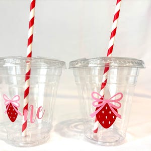 Berry Party Cups, Berry First Birthday, Berry Sweet, Baby Shower Cups, Strawberry Cups, Berry Cups, Berry First Cups, Strawberry Party
